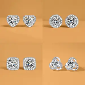 Sparkly 4 Pairs Moissanite Inspired CZ Earrings Set for Women, DDMS0010 Brilliant Cut Cubic Zirconia, 925 Sterling Silver, Hypoallergenic
