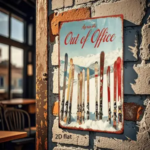 2D Flat, 1pc Vintage Ski Scene Metal Sign - "Après Ski Out of Office" Rustic Wall Decor with Skis & Snowy Mountains, 8x12 Inches, Perfect for Home, Kitchen, Cafe, Bar, or Garage, Metal Wall Art Decor summerwins