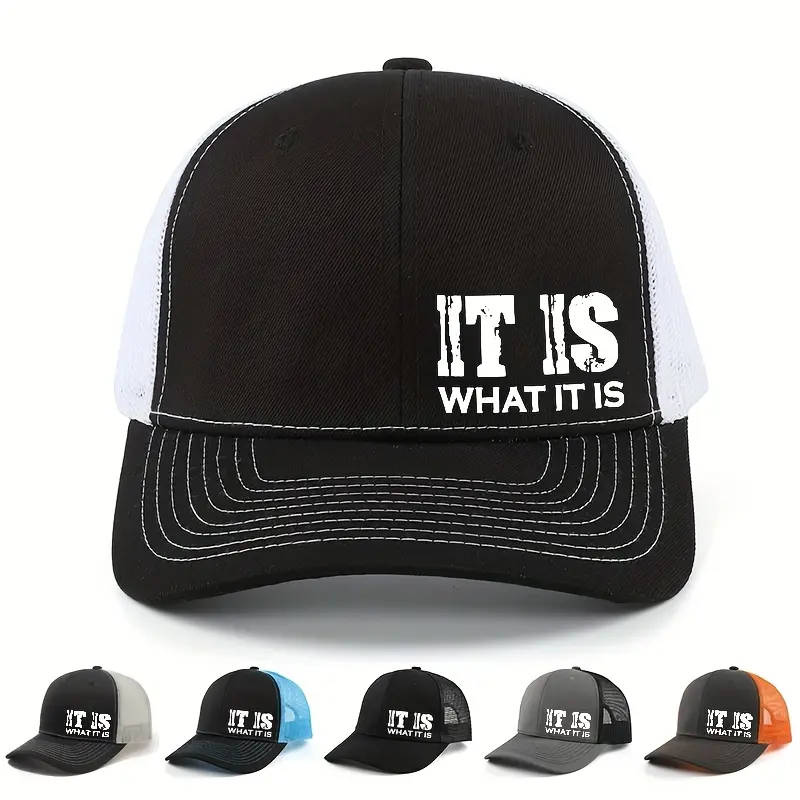 Trucker Hats - Classic Text Print Polyester Breathable Mesh Baseball Cap, Adjustable Sunscreen Hat, Structured Crown, Unisex Men's Fashion Accessory for Casual Outdoor Use, Men's Accessories, Accessories Adults