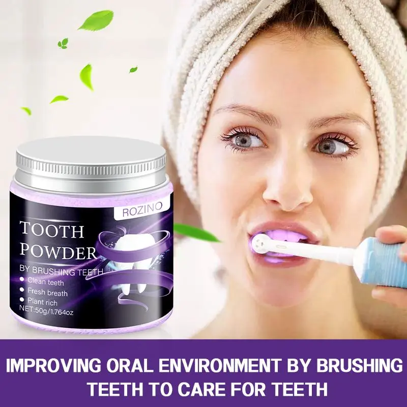 2 bottles  ROZINO Tooth Powder 50g – Natural Teeth Cleaning Powder for Plaque Removal, Fresh Breath & Gentle Whitening Oral Care