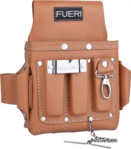 FUERI Professional 4-Pocket Electrician Tool Pouch – Premium Leather Bag for Carpenters & Construction | Add to Cart Buy Now: Tool Kit + Compact, Durable, Organized Fit
