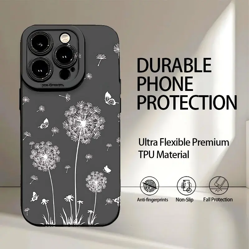 Matte Dandelion Design UV-Printed Plastic+TPU Anti-Drop Cellphone Case - 360-Degree Full Protection Multi-Model Accessory for iPhone 7,8 Plus,SE,Mini,XR,X/XS,11,12,13,14,15 Pro Max,16