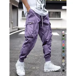YYK brand Men's Flap Pocket Drawstring Cargo Pants, Loose Drawstring Waist Jogger Trousers, Summer, Men Clothes, Please Purchase A Size Up
