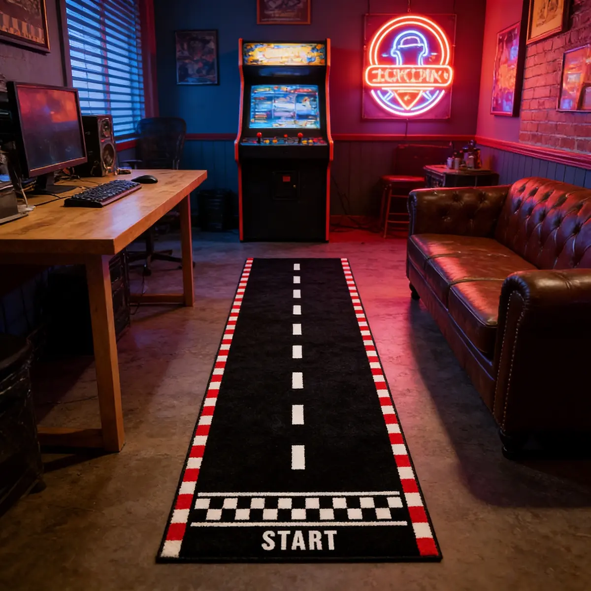 Cool Creative Racing Track Design Long Motorcycle Carpet Mat, Washable Easy Clean Luxury Rug for Bedroom Living Room Kitchen Hallway, Modern Runner Rug, Gaming Area Rug, Entry Rug