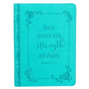 Christian Art Gifts Classic Handy-sized Journal Strength and Dignity Proverbs 31 Woman Bible Verse Inspirational Scripture Notebook w/Ribbon Faux Leather Teal