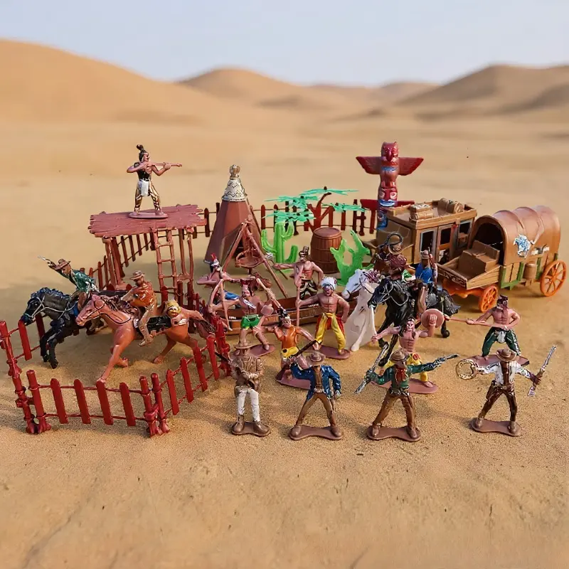 43-Piece Detailed Western Native American Cowboy & Tribal Life Miniature Figurines Collectibles Set - Educational Kids Playset with Western Cowboy Carriage, Home Decor Display, Immersive Play Diorama Statue, Create Immersive Play