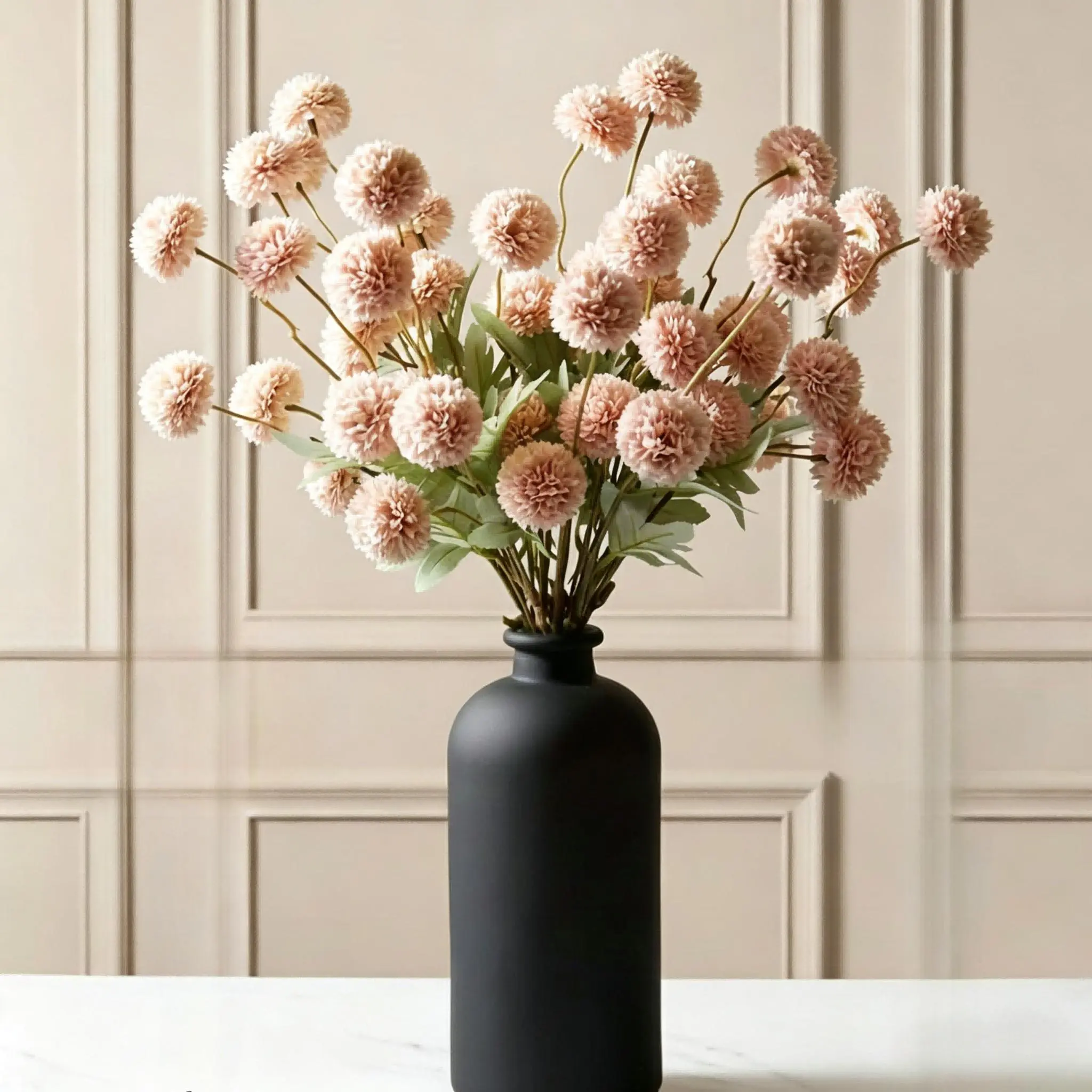 10PCS Beige-Ivory White Faux Silk Kiku Artificial Flower Bouquet with Eucalyptus Stems, Realistic Fake Flowers for Vase, Boho Farmhouse Minimalist Home Goods, House Decor for Living Room-Entryway Decoration (Vase Not Included), Artificial Faux Plants, Kit