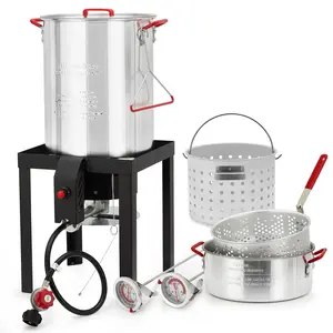 [HOT] Garvee 30 Qt Turkey Deep Fryer & 10 Qt Fish Fryer Kit - Aluminum Crawfish Boiler Pot with 38,000 BTU Outdoor Propane Burner, Thermometer & Turkey Rack