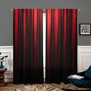 Red and Black Simple Gradient Pattern Curtain, 2 Counts Modern Home Decorative Curtain, Home Decor Supplies for Living Room Bedroom Study Room Bathroom Kitchen