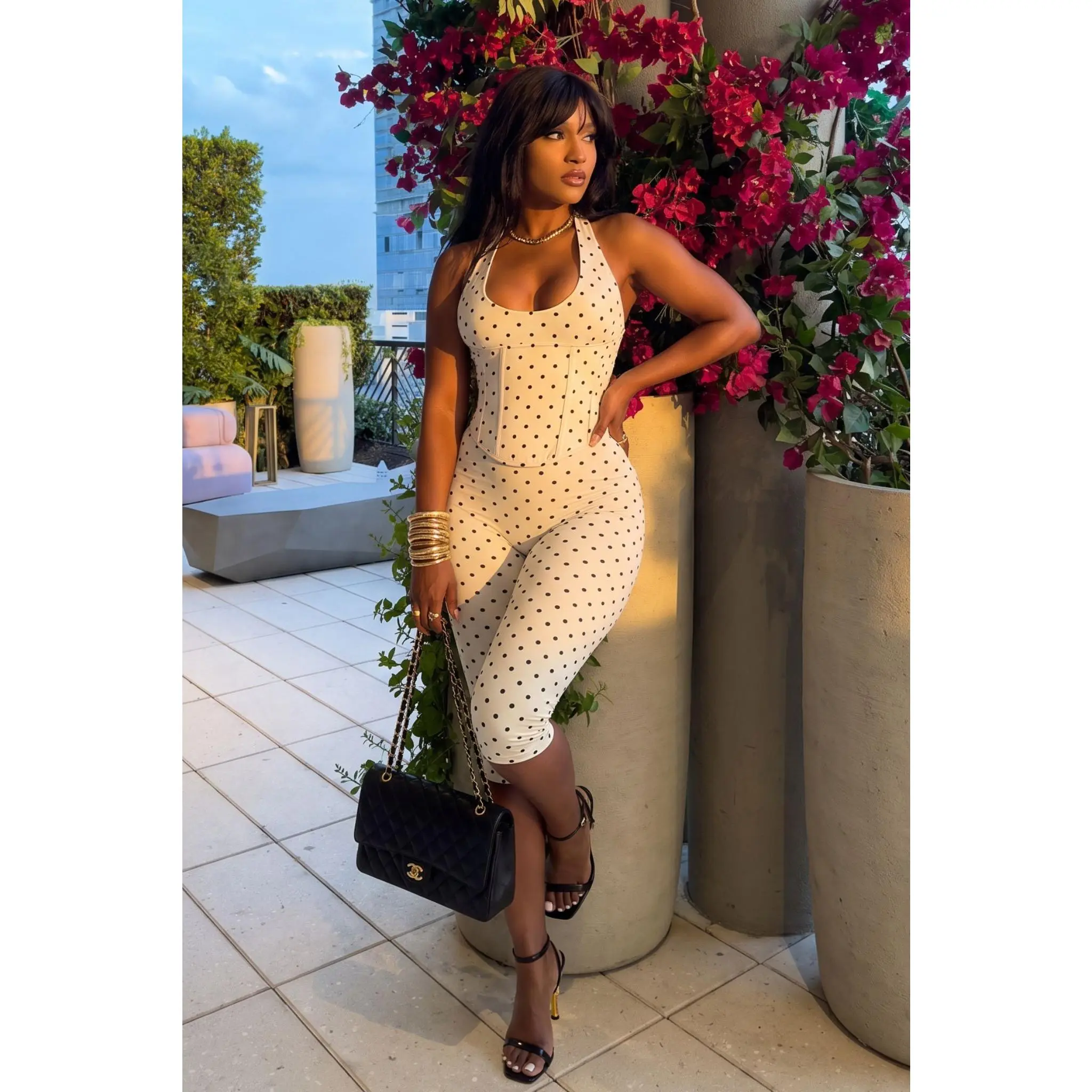 The Sweet Spot Polka Dot Capri Corset Jumpsuit