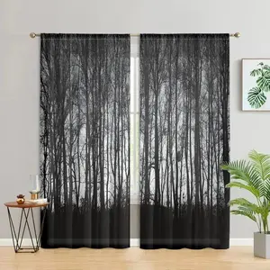 Modern Birch Tree Print Curtain, 2 Counts/set Blackout Curtain, Privacy Curtain, Home Decoration Curtain for Home Living Room Bedroom Decor