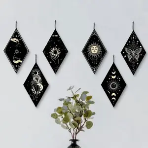 Wooden Decorative Hanging Tag, Creative Illustration Design, Rectangular Shape, Home Wall Decoration for Living Room & Bedroom, Interior Wall Decor