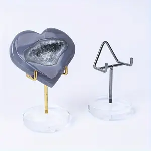 Bohemian Style Geometric Crystal Mineral Display Stand, Acrylic Base & Metal Rod, Heart & Triangle Shape, Home Office Party Decor, Acrylic Display Rack