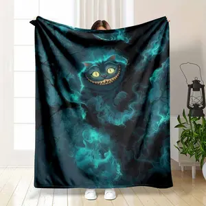 Mystical Glowing Forest Cat Flannel Blanket Surreal Teal Smoke Pattern UltraSoft Lightweight Breathable Fabric Perfect for Living Room Sofa Decor Travel Camping Trips Birthday Presents dealsforyou|summerwins|midyearsale|restock|dealsforyoudays|DFYD, Wrink