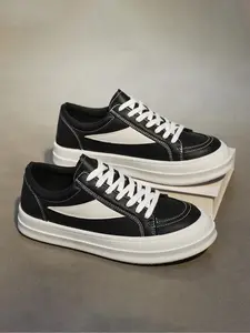 Men's Fashionable Patchwork Lace Up Skate Shoes, Skateboarding Shoes, Casual Comfortable Sports Shoes for Daily Wear, Male All-match Round Toe Shoes for Daily Wear, Closed