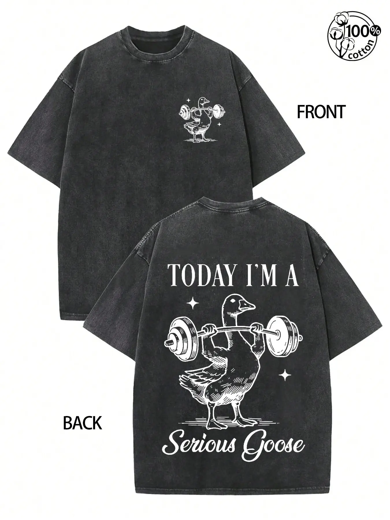 🔥Today I'm a Serious Goose Vintage Washed Round Neck T-Shirt | Funny Goose Lifting Weights Graphic | Oversized Retro Streetwear | Premium 100% Cotton | Viral TikTok Meme Fashion Essential | Perfect for Gym Bros & Casual Outfits