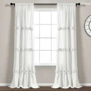 Lush Decor Darla Single Window Curtain Panel - Sold Individually - Craft Flower Ruched Ruffles Microfiber 40 Inches Wide Light Filtering Privacy Curtains