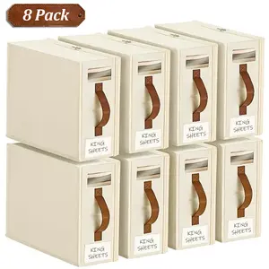 TAYTUU Foldable Bed Sheet Organizers and Storage - 4/8 Pack(Queen or King Size) Sheet Set Organizer for Bed Sheets,Pillowcases,Linen Closet Organizer for Bedding Clothes Towels bag Boxes White-8