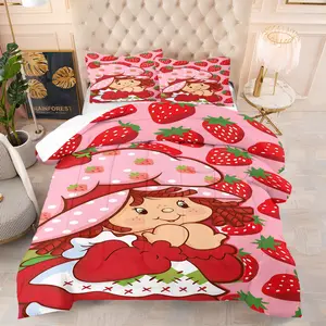 Strawberry Shortcake Pattern Theme Comforter Set,Including 1 Quilt And 1 Or 2 Pillowcases Without Pillows, Suitable For Children Who Love Strawberries, Cartoon Characters, And Adult Fans Who Love American Cartoons