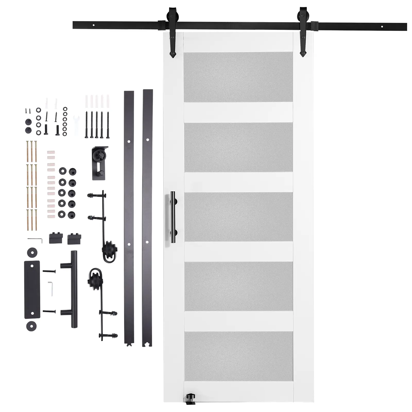 【Summerfinds】VEVOR Barn Door and Hardware Kit 32" x 84" Wood and Glass Sliding Barn DoorSmoothly and QuietlyBarn Door Kit with 8-in-1 Floor Guide and Door HandleSpruce Wood Slab and Frosted Glass