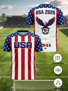 Men's 2026 Usa Soccer Jersey, Quick-Dry Breathable Football T-Shirt, Fan Support Wear for Daily Use and Outdoor Sports, Lightweight Jersey