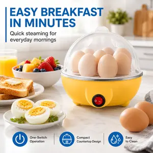 Electric Egg Cooker 7-Egg Capacity, Fast Egg Boiler for Soft Medium Hard Boiled Eggs, Auto Shut-Off Breakfast Maker, Compact Kitchen Gadget Traditional