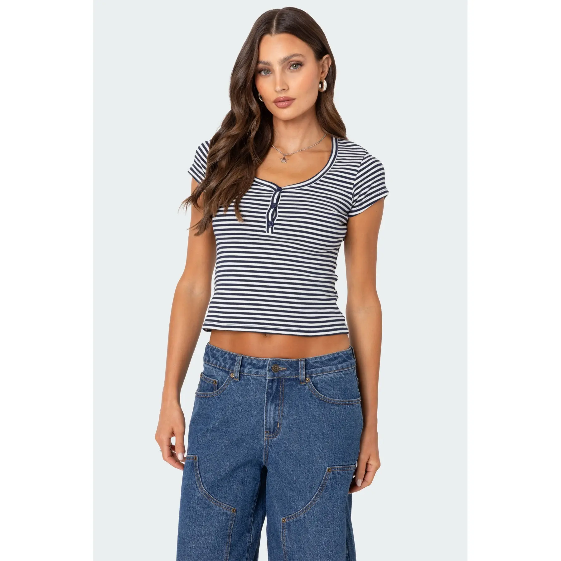 Kady Striped Henley T Shirt
