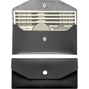 Pu Leather Cash Envelope Wallet - Reusable Cash Stuffing Wallet  Men and Women -Black