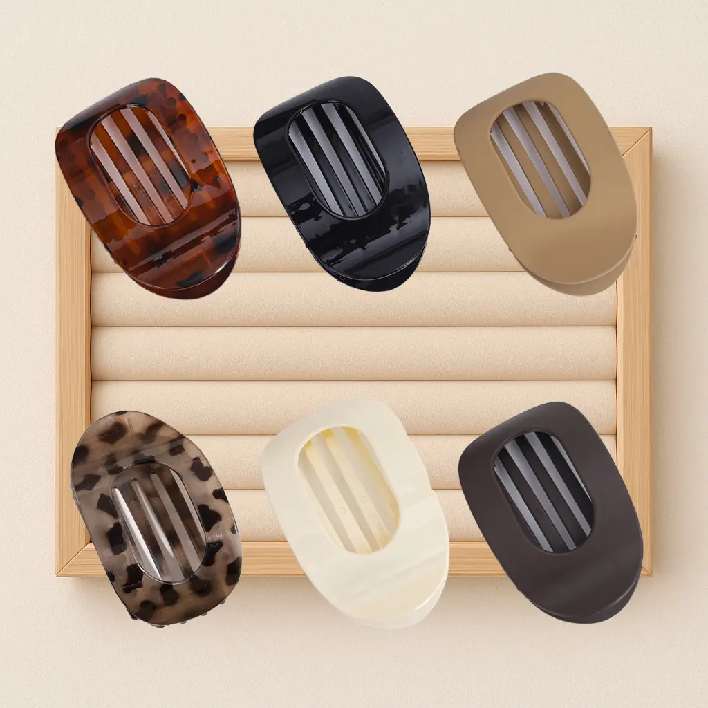 Women's 6-Pack No-Crease Acrylic Flat Hair Clips - Strong Hold Matte Claw Clips for Thick, Thin Hair, Stylish Accessories for Work, Travel, Claw Clip