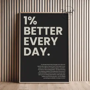 Motivational poster 1% better every day print gym wall art inspirational soft black and light beige NO FRAME
