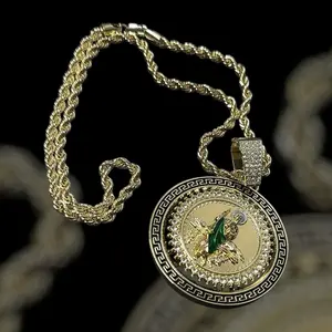 Religious gold plated Saint Jude Roulette pendant with rope chain