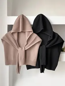 Solid Color Hooded Shawl, Casual Versatile Scarf for Women, Fashionable Shawl for Daily Wear, Trendy All-match & Exquisite Scarf for Birthday Gift, Head Scarf