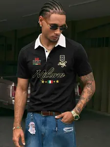 Men's Short Sleeve Polo Shirt Top, Milano & Italy Graphic Print, Breathable Fabric, Casual Street Style, Daily Wear, Fitted Design, Sporty
