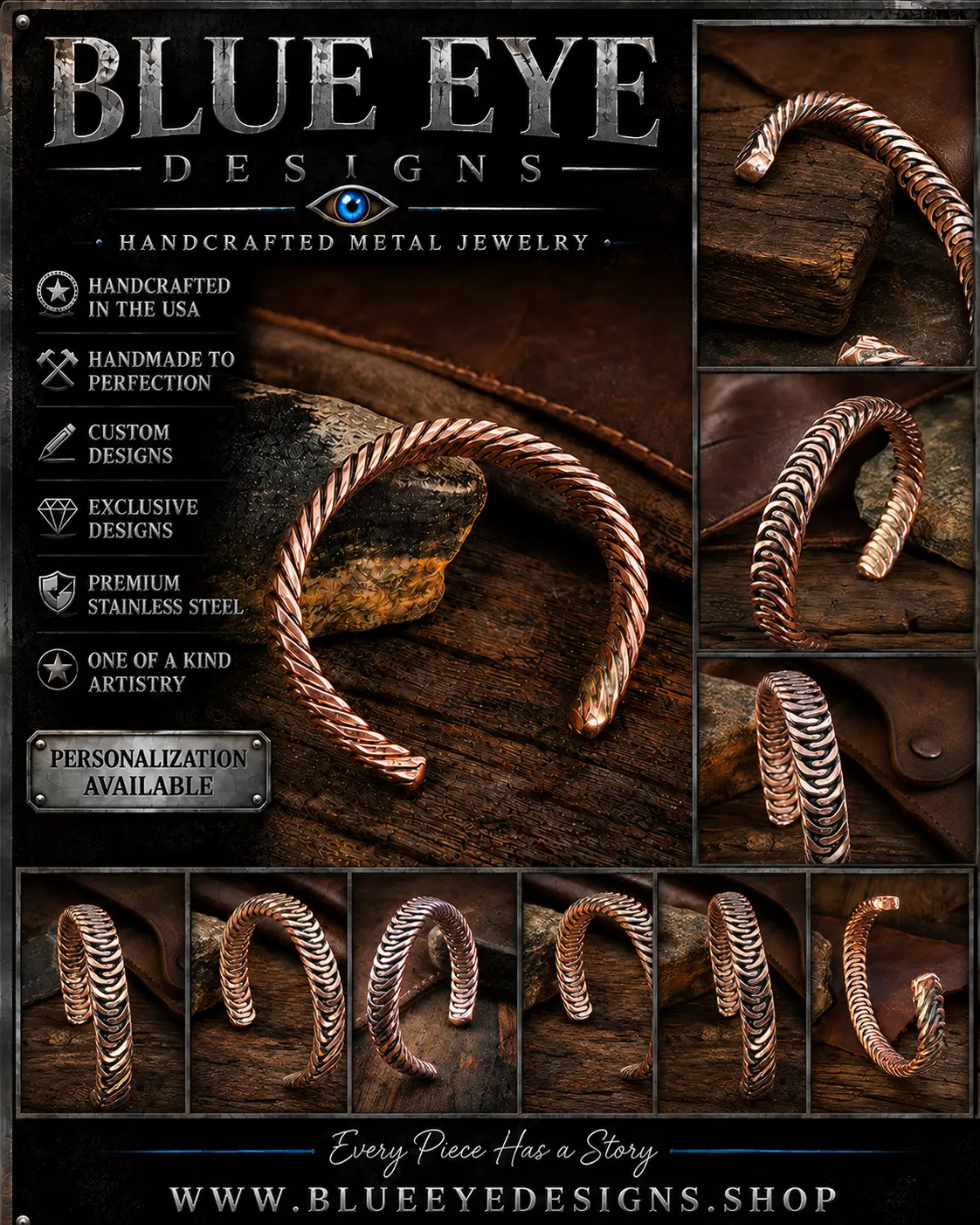 Handcrafted Copper Twisted Cuff Bracelet