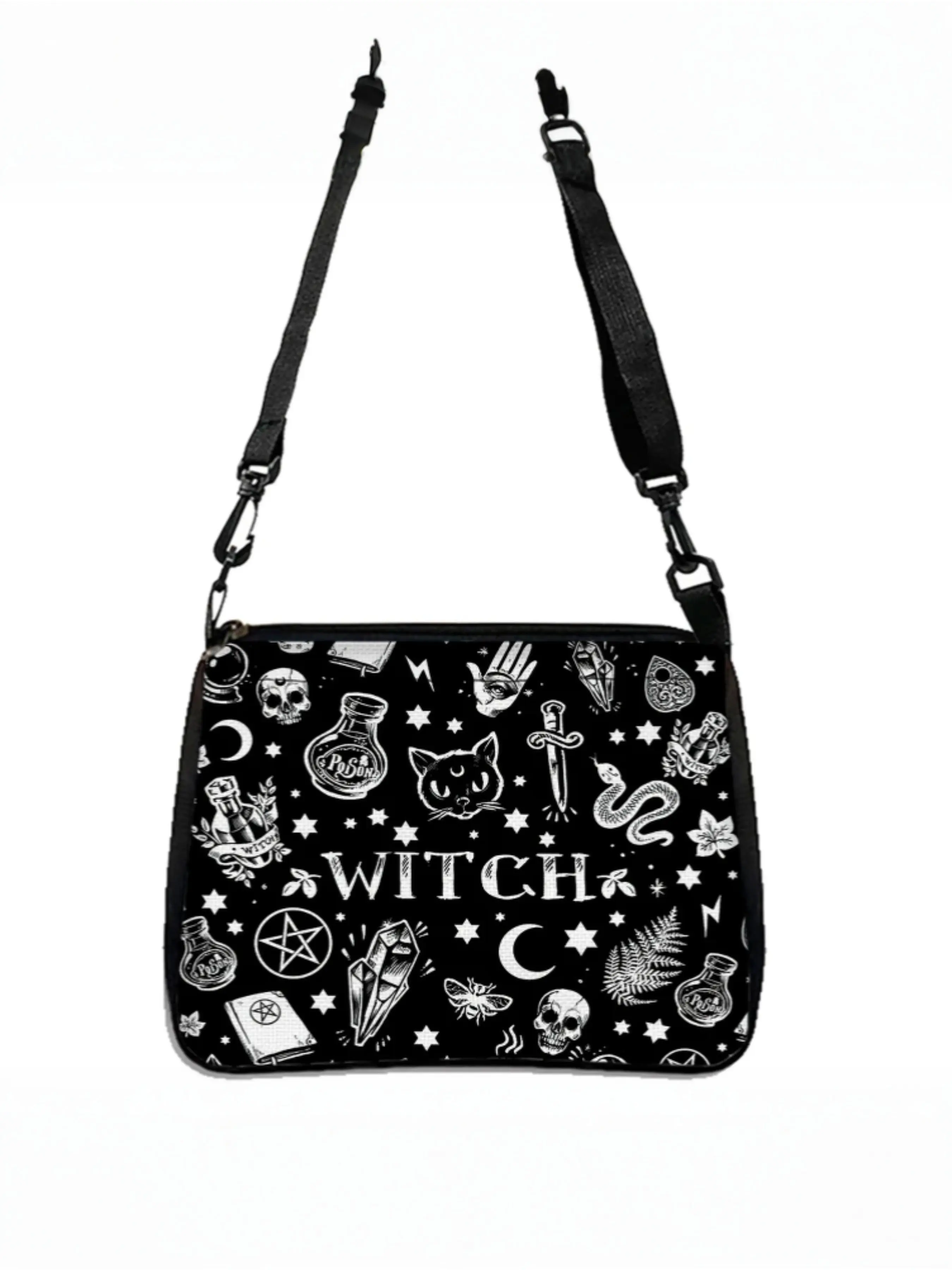Gothic Cat Printed Shoulder Bag Halloween Fabric Crossbody Bag Versatile Small Square Purse Simple and Stylish Women's Handbag Casual Shoulder Bag Casual Trendy Bag Casual Crossbody Bags Crossbody Shoulder Purses