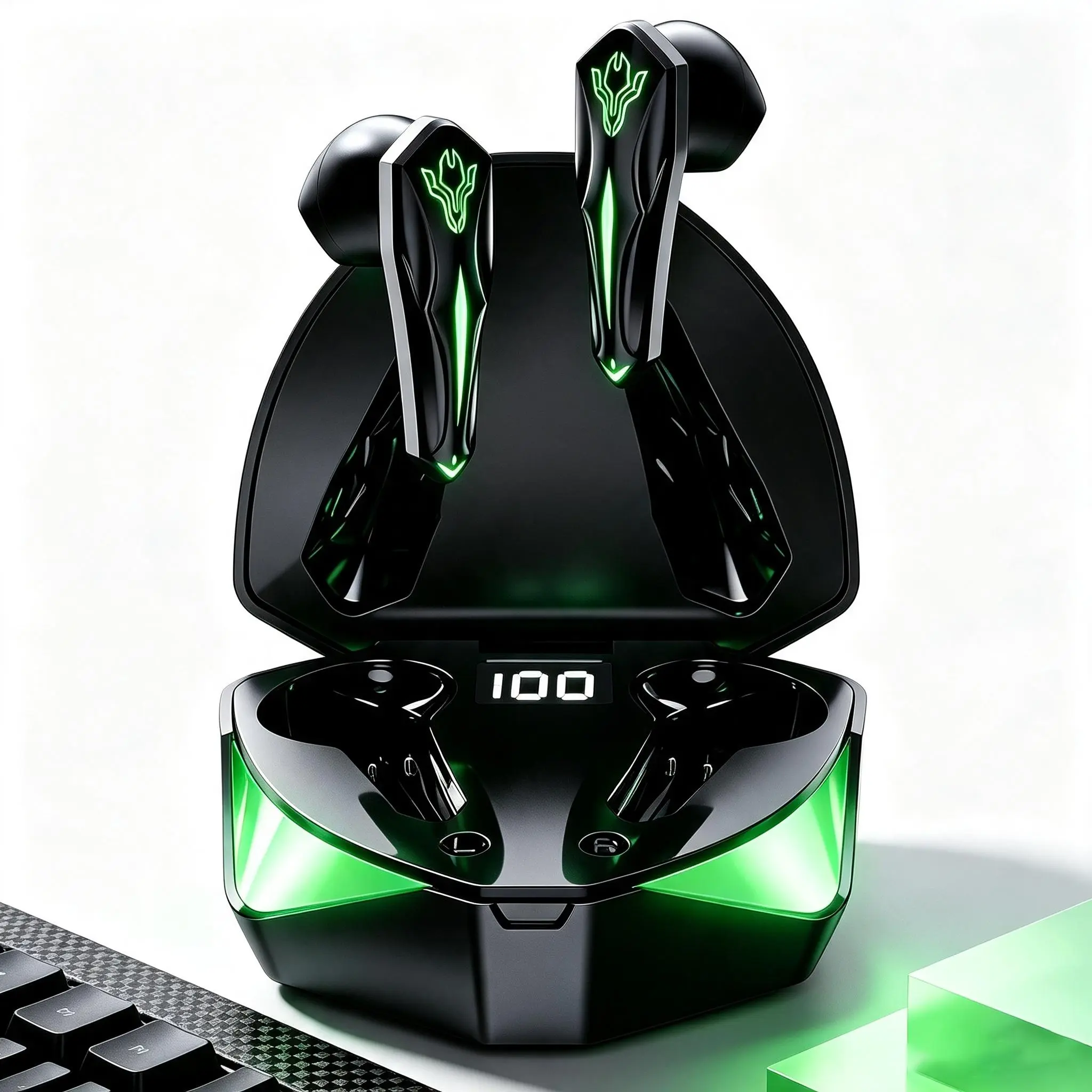 Wireless earbuds, in-ear gaming headphones, wireless Bluetooth headphones, noise cancelling headphone，Extended battery life, crystal-clear sound quality, comfortable to wear, comes with an LED digital display charging case, ideal for gaming and office use
