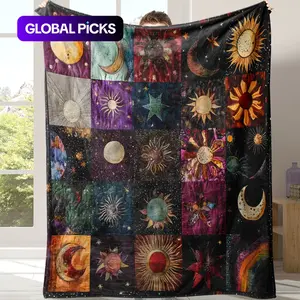 Star & Moon Pattern Blanket, 1 Count Soft Comfortable Throw Blanket, Stylish Blanket, Cool Bedroom Bedding Blankets, Warm Napping Blanket for Home Office Travel