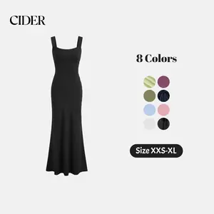 Cider Scoop Neckline Solid Bowknot Backless Maxi Dress