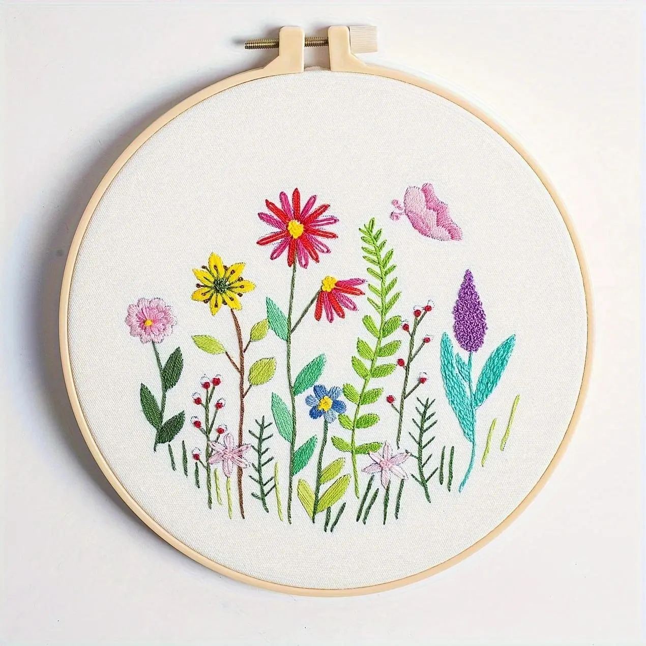 Flower Pattern Embroidery Kit, 1 Set DIY Embroidery Kit with Tools, Embroidery Supplies for Beginners, Embroidery Craft, Embroidery Design Set