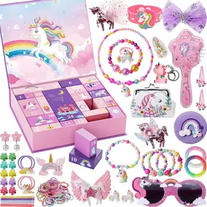 New 24-Piece 2D Flat Christmas Blind Box Countdown Calendar, Girl Accessories Ice Unicorn Dinosaur Christmas Gift Set