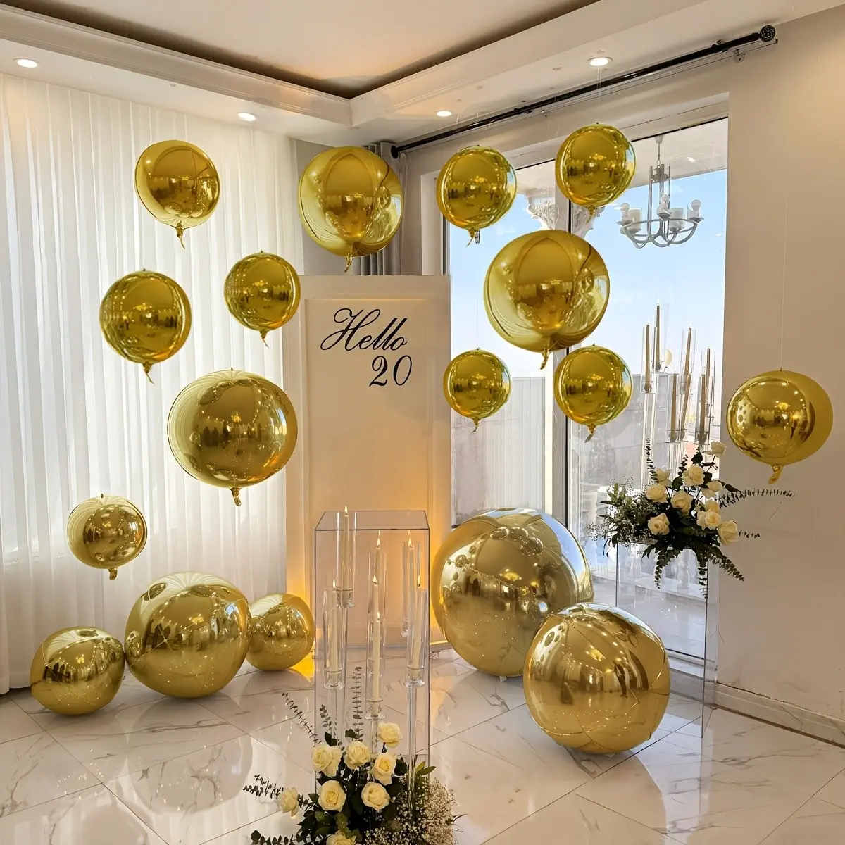 Multi-Size Silver & Gold Chrome Balloon Set | 32/22/18/10 Inch 4D Round Metallic Foil Balloons | Perfect for New Year‘s Eve, Graduation Ceremony, Wedding Anniversary, Valentine’s Day, Birthday Party, Summer Party Balloon Decorations