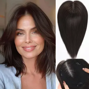 starluck 6x5 inch Large Swiss Base SilkHug 14 Inch Real Human Hair Toppers,60 Gram, 100% Real Human Hair Toppers for Women with thinning (Natural Black, no Bangs)
