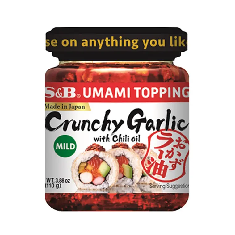 S&B Umami Topping Crunch Garlic with Chili Oil, 3.88 oz, Made in Japan