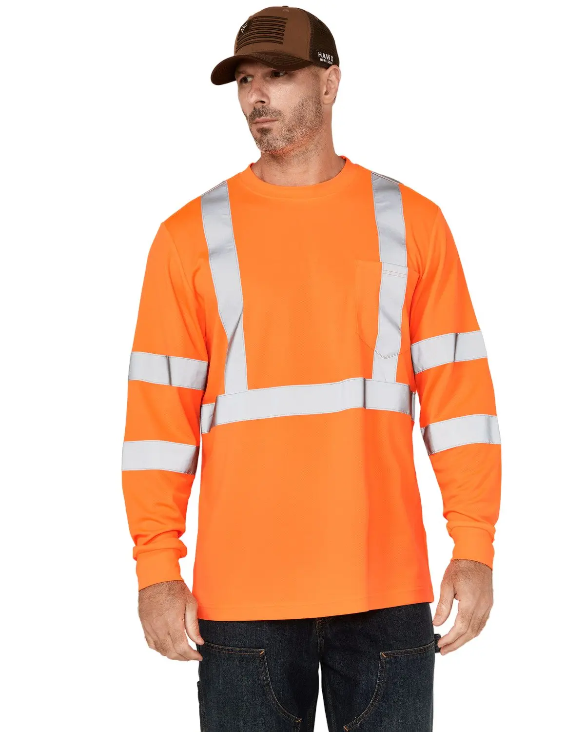 Hawx Men's Men'S Hi-Vis Reflective Long Sleeve Work T-Shirt - Hhvsu24104-Or