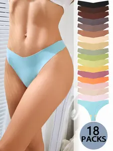 Women's Solid Color V-Waist Thong, Soft Comfy Breathable Seamless Panty for Everyday Wear, Ladies Underwear for All Seasons