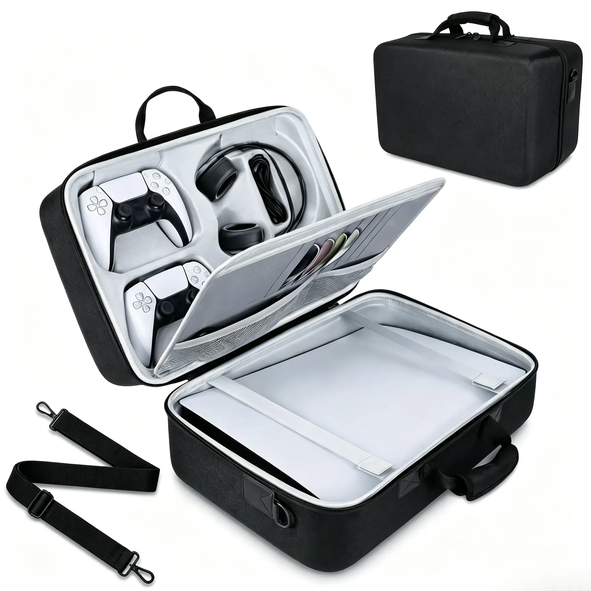Carrying Case for PS5 Console – Portable Hard Shell Travel Bag for Dual Controllers Headset Games & Accessories - Compact Durable Pouch with Carry Handle for Secure Storage