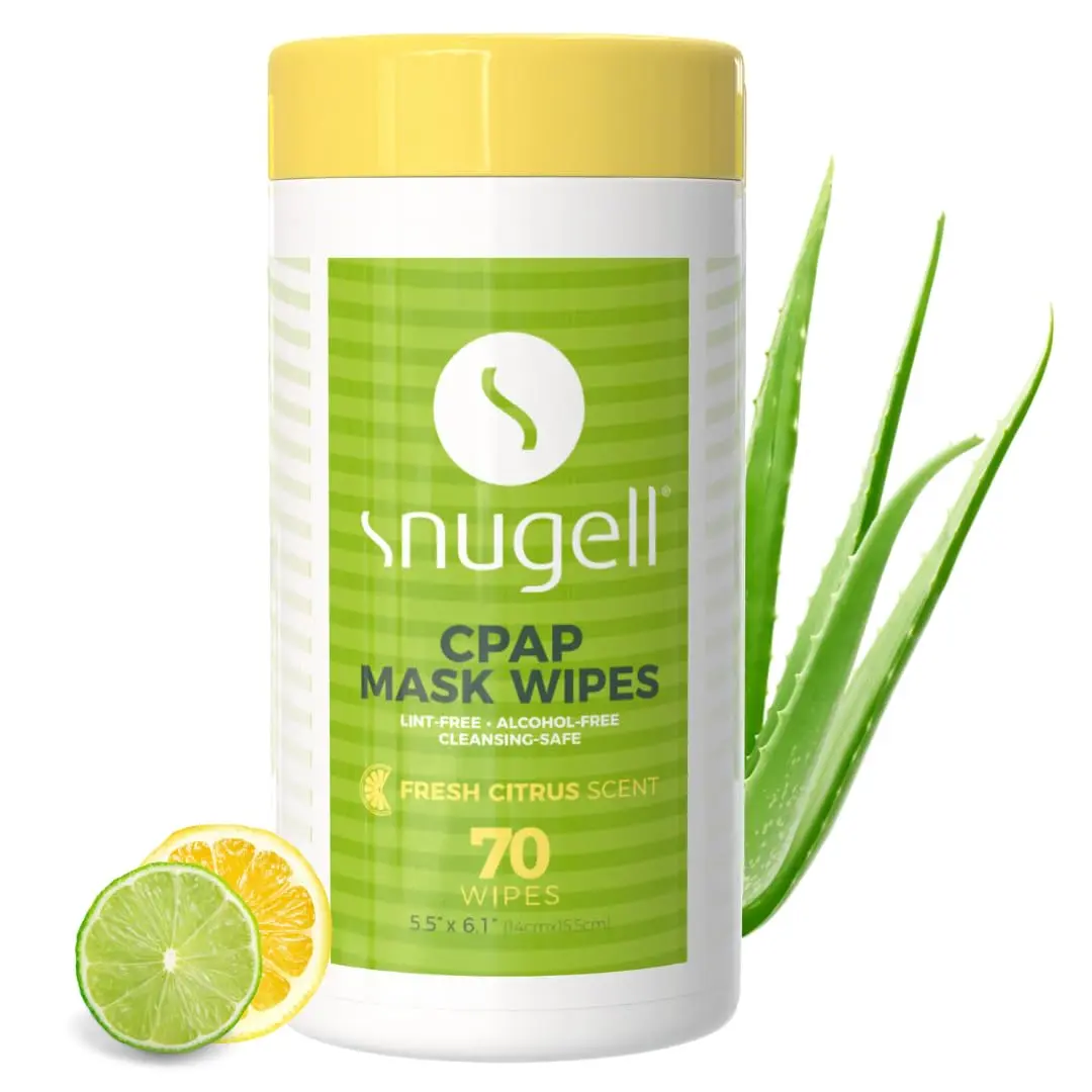 Snugell Citrus-Scented Travel CPAP Mask Wipes – 70 Count Canister – 100% Soft Cotton – Skin-Safe with Aloe Vera – Lint & Alcohol Free – Perfect for Cleaning and Sanitizing CPAP Masks and Devices Gentle Makeup