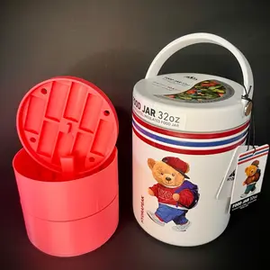 Hydrapeak w/ Inserts - 32oz Insulated Food Jar with Bear Design and Red Lid for Easy Carry