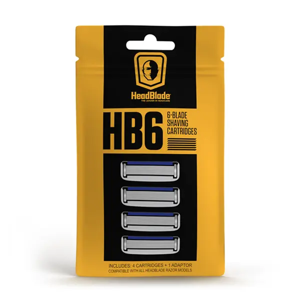 HEADBLADE HB6 6-Blade Refillable Shaving Cartridge Refills, Rust-Resistant Stainless Steel Blades for Smooth Shaves, 4-Count with Adapter for Lunar, MOTO & ATX Razors, Flow-Thru Design for Shaving Enthusiasts