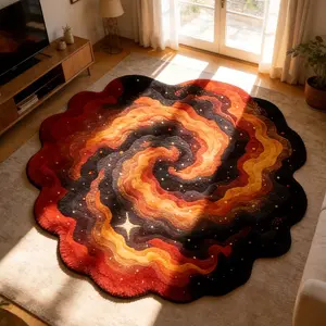 Modern Creative Colorful Starry Sky Pattern Irregular Decorative Carpet, Foldable Plush Rug for Living Room Bedroom, Easy Care